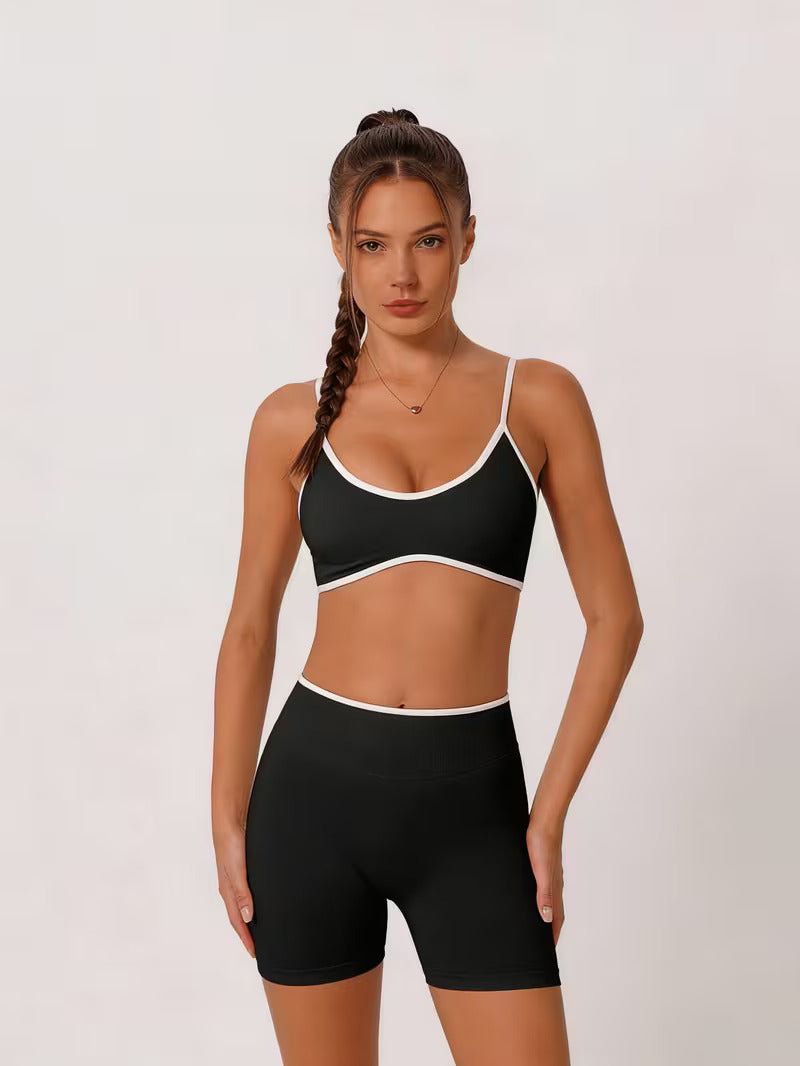 Sports Bra with Removable Pads and High Waisted Shorts Set