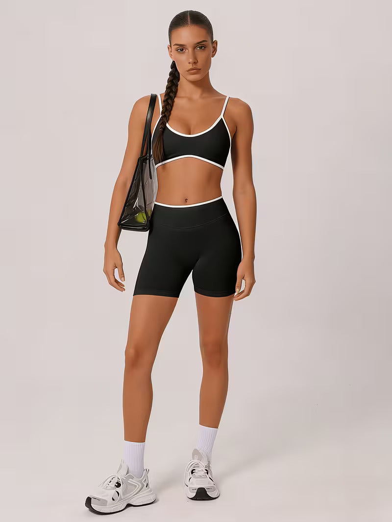 Sports Bra with Removable Pads and High Waisted Shorts Set
